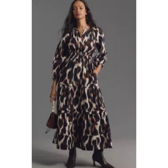 Anthropologie Maxi Dress The Somerset Long Sleeve Preppy Cottagecore Large P NWT - Picture 1 of 11